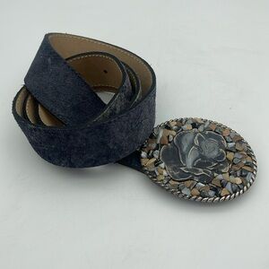 Leatherock Leather Statement Belt Rose & Stones Buckle Suede Sz M 34